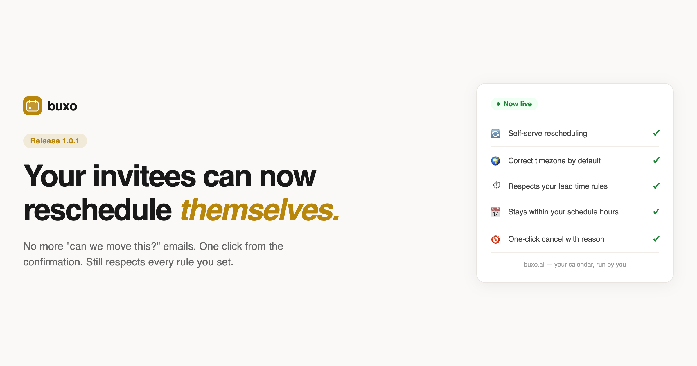 Buxo 1.0.1: Your Invitees Can Now Reschedule Themselves